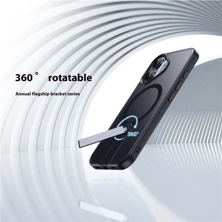 For iPhone 16 Plus Case Compatible with MagSafe Rotating Straight Kickstand TPU + PC Matte Phone Cover - Black