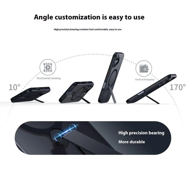 For iPhone 16 Plus Case Compatible with MagSafe Rotating Straight Kickstand TPU + PC Matte Phone Cover - Black