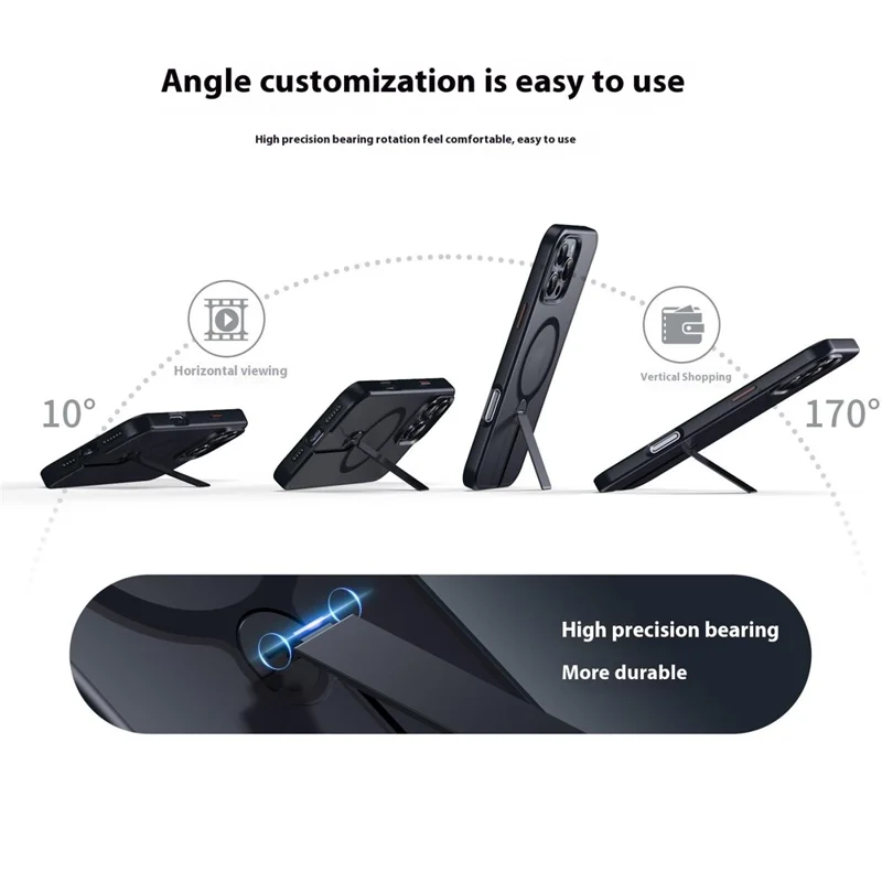 For iPhone 16 Pro Case Compatible with MagSafe Rotating Straight Kickstand TPU + PC Matte Phone Cover - Black