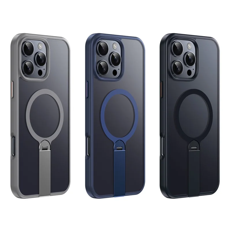 For iPhone 16 Pro Max Case Compatible with MagSafe Rotating Straight Kickstand TPU + PC Matte Phone Cover - Black