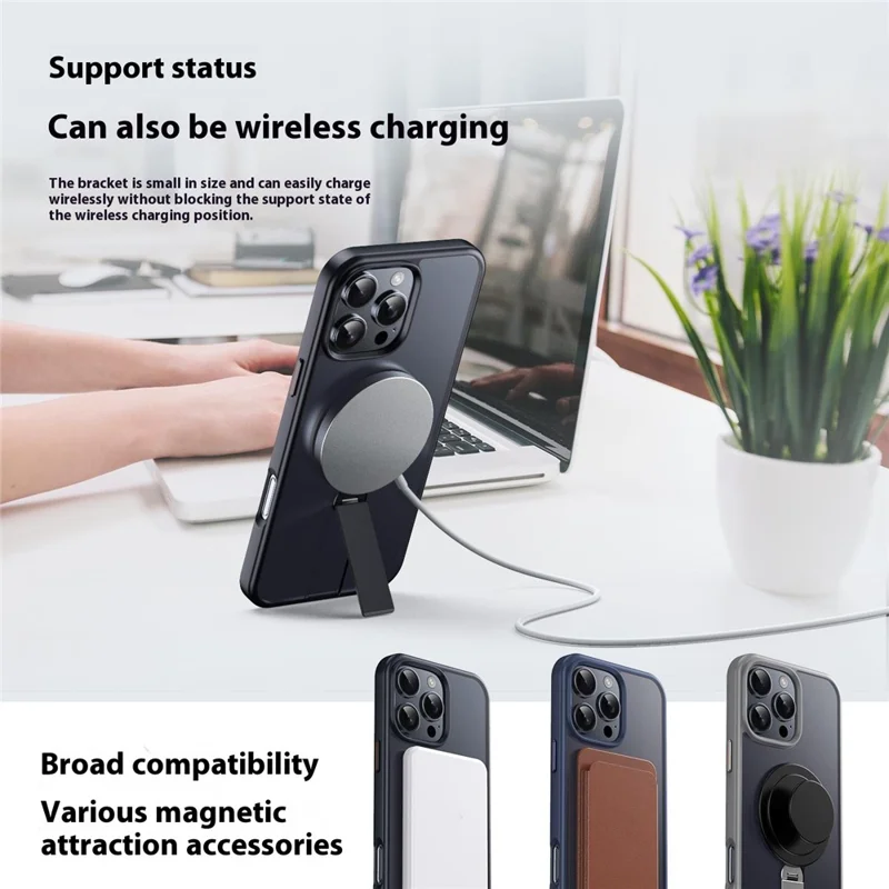 For iPhone 16 Pro Max Case Compatible with MagSafe Rotating Straight Kickstand TPU + PC Matte Phone Cover - Black