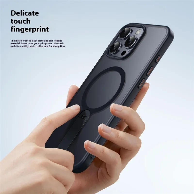 For iPhone 16 Pro Max Case Compatible with MagSafe Rotating Straight Kickstand TPU + PC Matte Phone Cover - Black