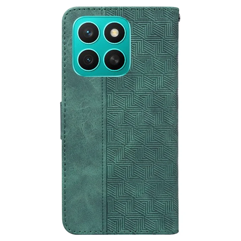 Til Honor X8c 4G hylse med geometrisk mønster, lomme, læder, med håndbånd - grøn