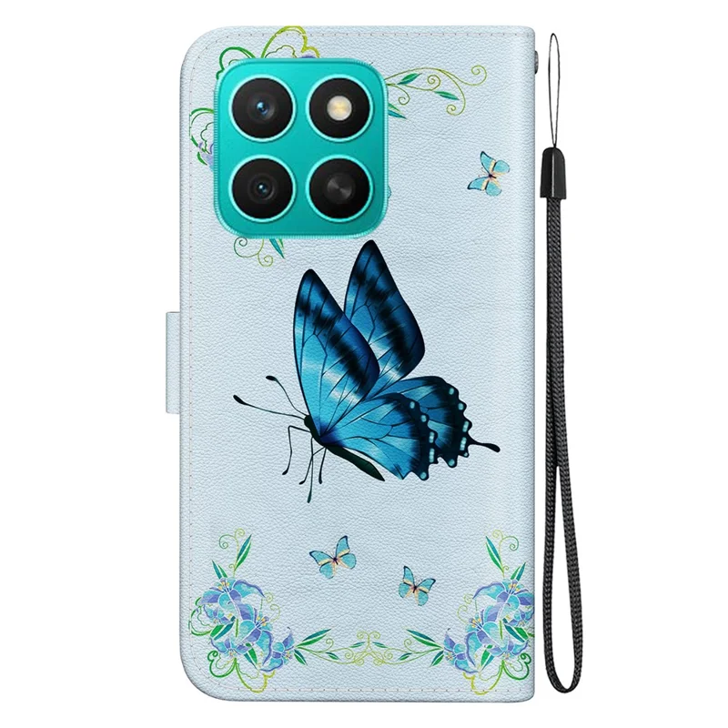 Etui portfelikowe z klapką dla Honor X8c 4G, antywypadkowe etui z nadrukiem skóry PU - niebieski motyl i kwiaty