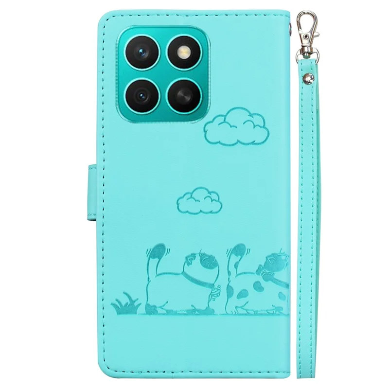 Funda para Honor X8c 4G con Bloqueo RFID, Diseño de Gatito, TPU + Cuero PU - Verde