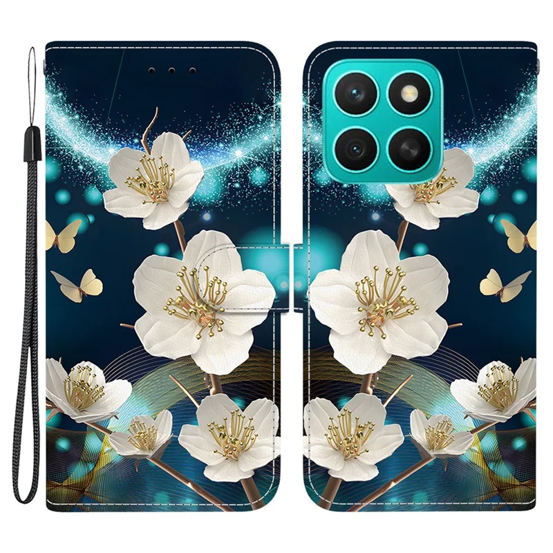 For Honor X8c 4G Case Pattern Printing Anti-Drop Leather Flip Wallet Phone Cover with Lanyard - Magnolia