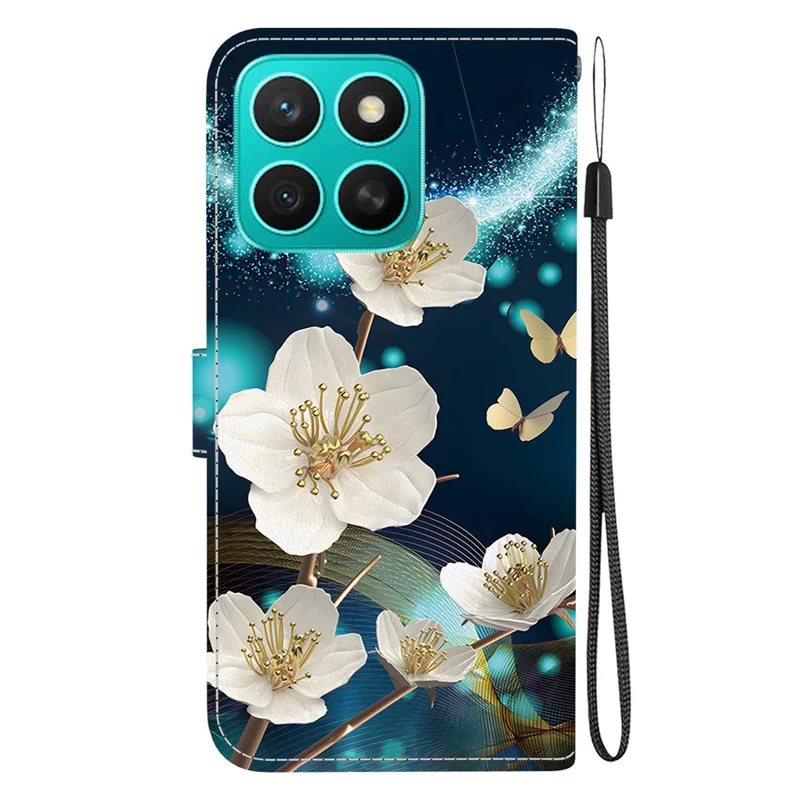 For Honor X8c 4G Case Pattern Printing Anti-Drop Leather Flip Wallet Phone Cover with Lanyard - Magnolia