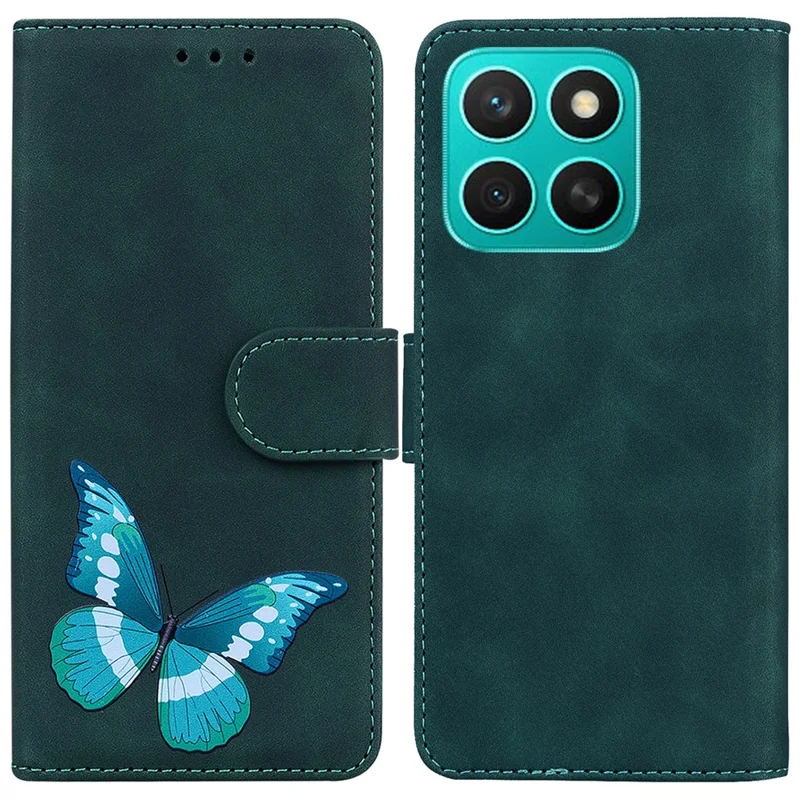 For Honor X8c 4G Stand Case PU Leather Phone Cover Butterfly Printed - Green