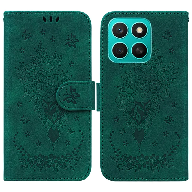 Voor Honor X8c 4G hoesje PU-leer portemonnee telefoonhoesje met vlinder- en bloemenprint - Groen