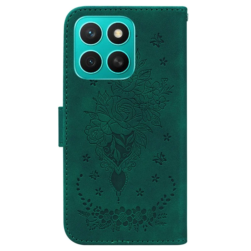 Voor Honor X8c 4G hoesje PU-leer portemonnee telefoonhoesje met vlinder- en bloemenprint - Groen