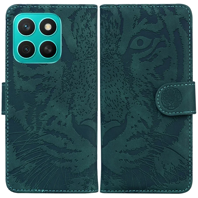 For Honor X8c 4G Case Tiger Imprint Leather Wallet Phone Cover - Green