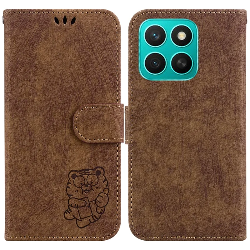 For Honor X8c 4G Wallet Case Tiger Imprint Leather Shockproof Phone Cover - Brown