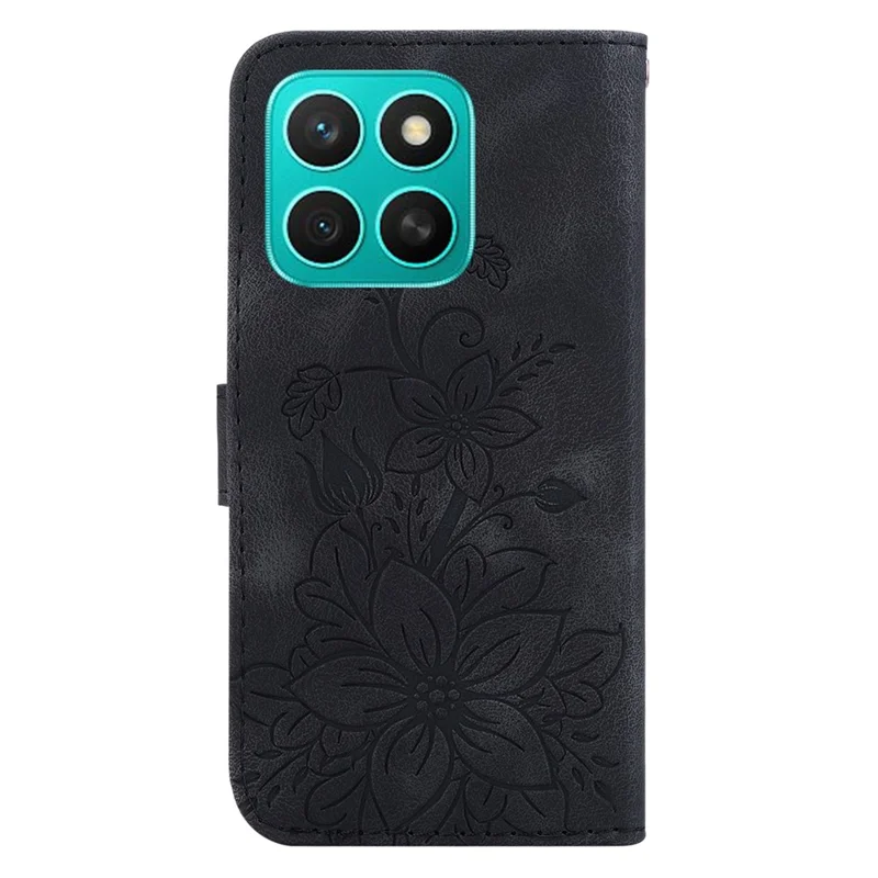 Voor Honor X8c 4G hoesje met leliebloemprint Lederen telefoonhoes met standaard - Zwart