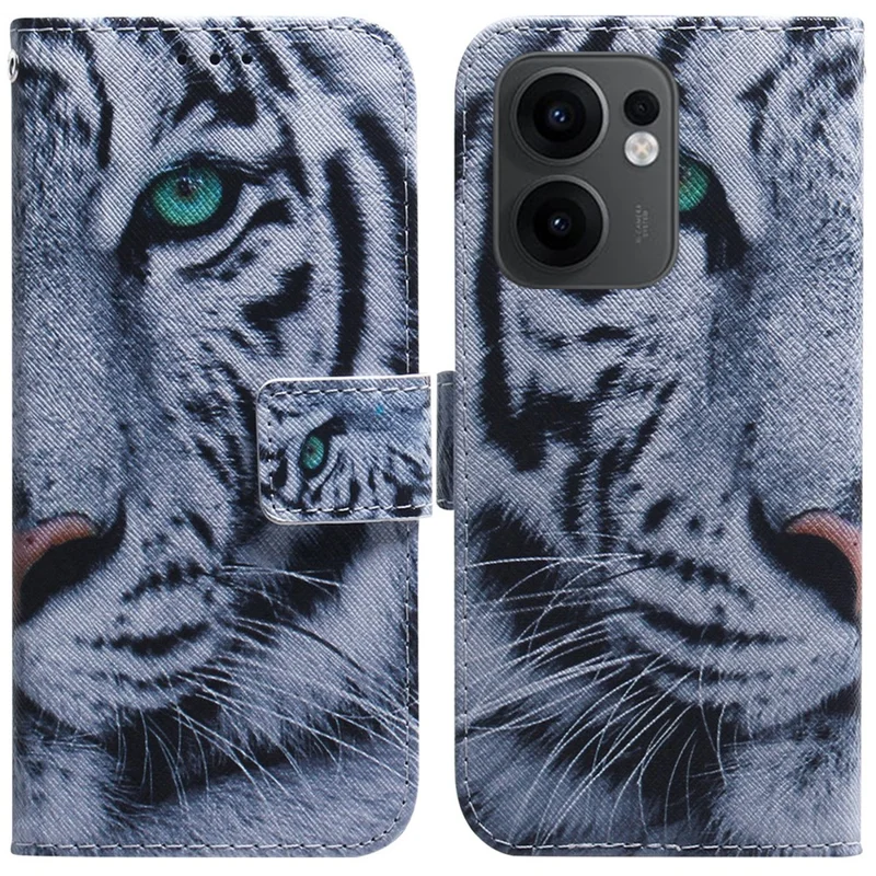 For Oppo Reno13 F 5G (Reno 13 FS 5G) / 4G Wallet Case Pattern Print Leather Phone Cover - Tiger