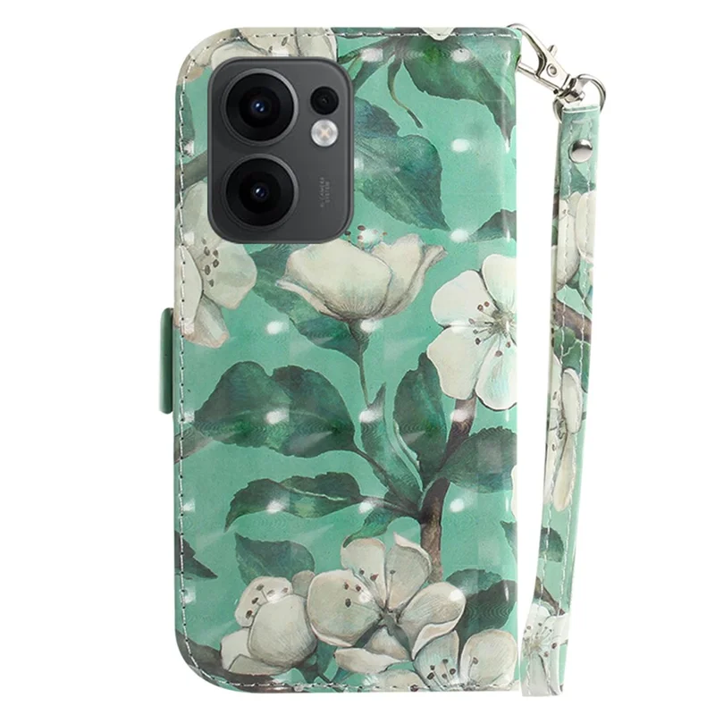 For Oppo Reno13 F 5G (Reno 13 FS 5G) / 4G Case Pattern Printing Leather Wallet Phone Cover with Wrist Strap - Watercolor Flowers