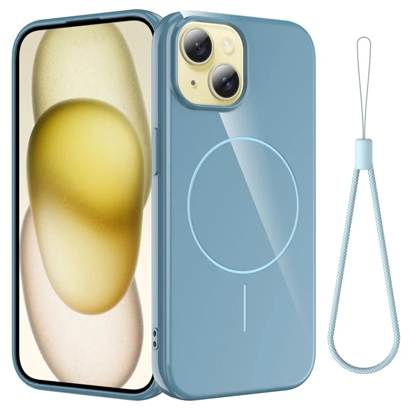 For iPhone 13 Magnetic Case Compatible with MagSafe TPU Phone Back Cover with Lanyard - Blue