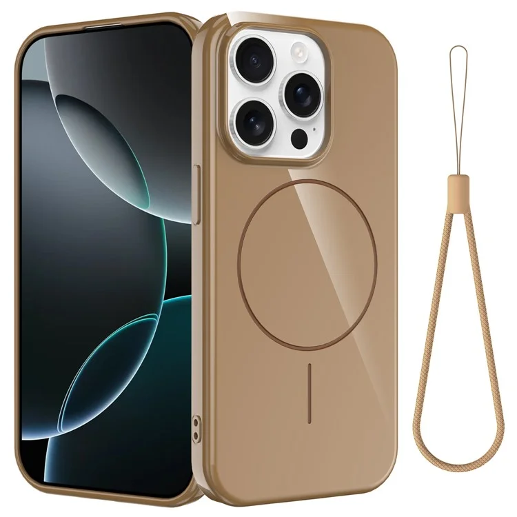 For iPhone 13 Pro Magnetic Case Compatible with MagSafe TPU Phone Back Cover with Lanyard - Gold