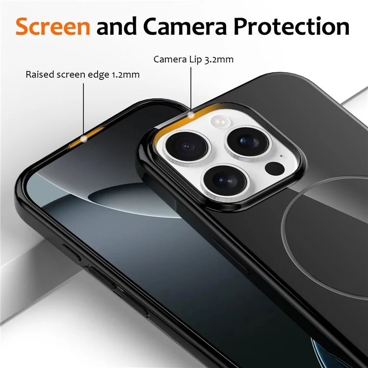 For iPhone 13 Pro Max Magnetic Case Compatible with MagSafe TPU Phone Back Cover with Lanyard - Black