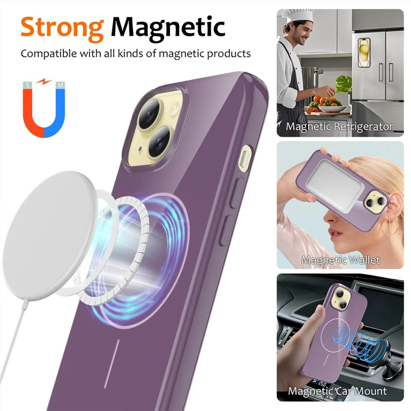 For iPhone 14 Plus Magnetic Case Compatible with MagSafe TPU Phone Back Cover with Lanyard - Purple