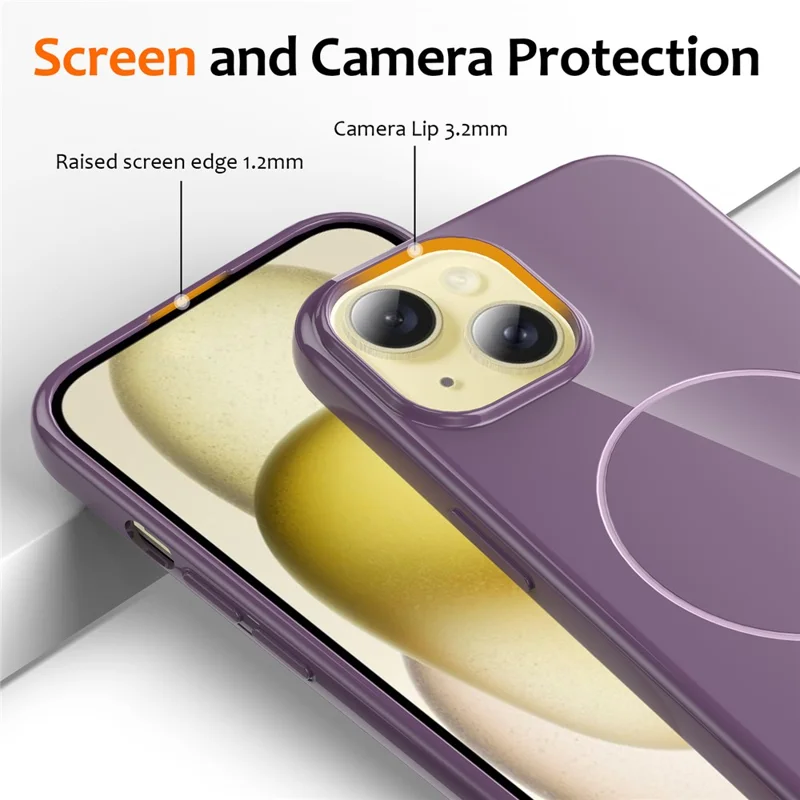For iPhone 14 Plus Magnetic Case Compatible with MagSafe TPU Phone Back Cover with Lanyard - Purple