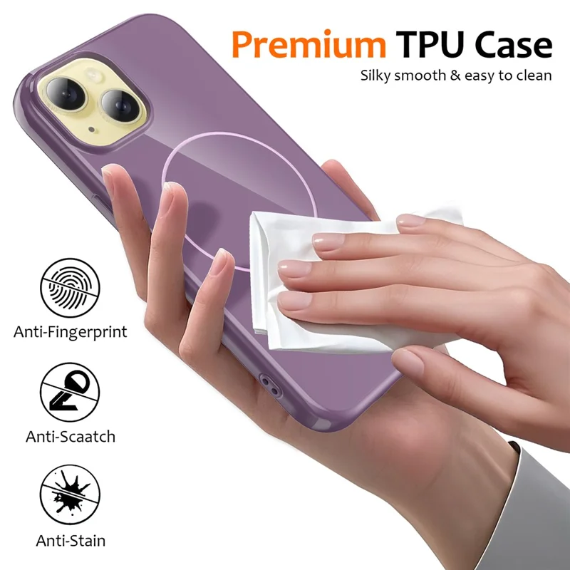For iPhone 14 Plus Magnetic Case Compatible with MagSafe TPU Phone Back Cover with Lanyard - Purple