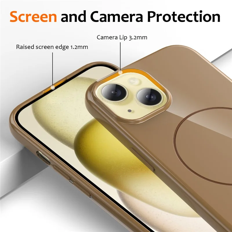 For iPhone 14 Plus Magnetic Case Compatible with MagSafe TPU Phone Back Cover with Lanyard - Gold