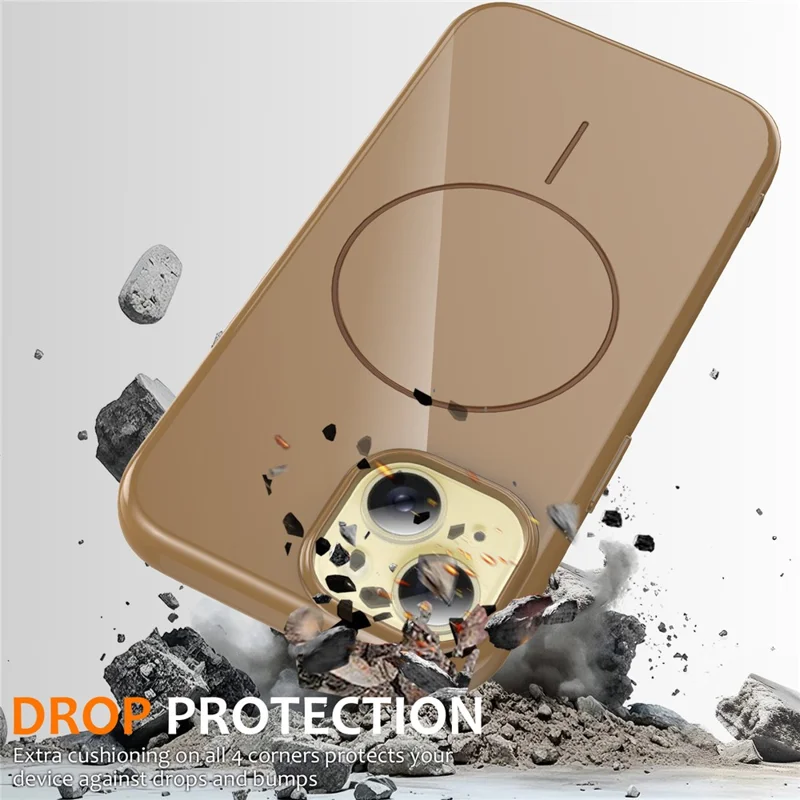 For iPhone 14 Plus Magnetic Case Compatible with MagSafe TPU Phone Back Cover with Lanyard - Gold