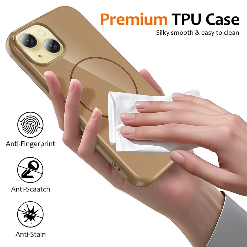 For iPhone 14 Plus Magnetic Case Compatible with MagSafe TPU Phone Back Cover with Lanyard - Gold