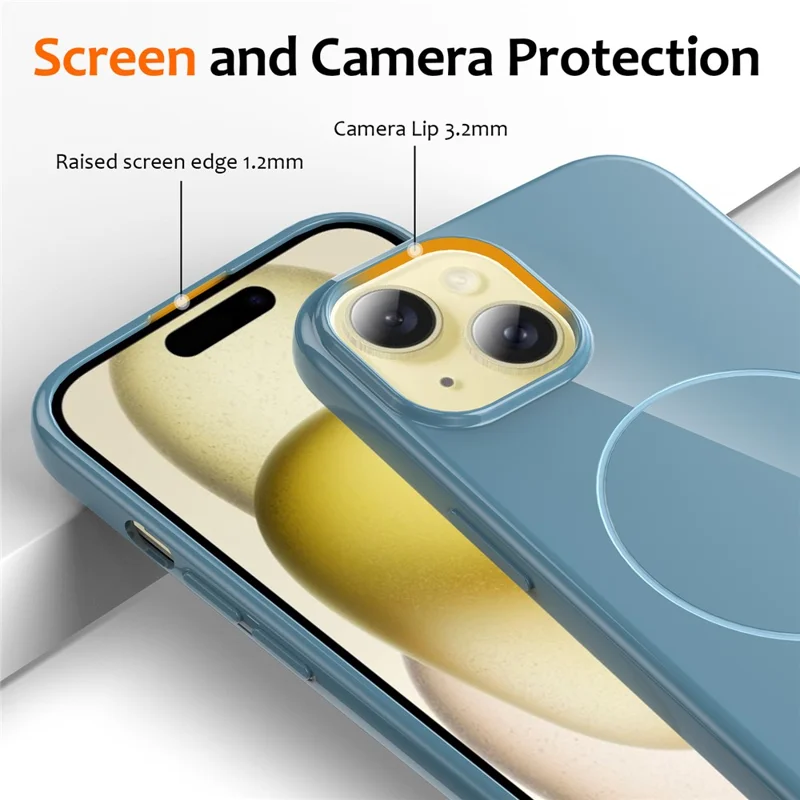 For iPhone 15 Magnetic Case Compatible with MagSafe TPU Phone Back Cover with Lanyard - Blue