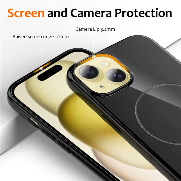 For iPhone 15 Plus Magnetic Case Compatible with MagSafe TPU Phone Back Cover with Lanyard - Black