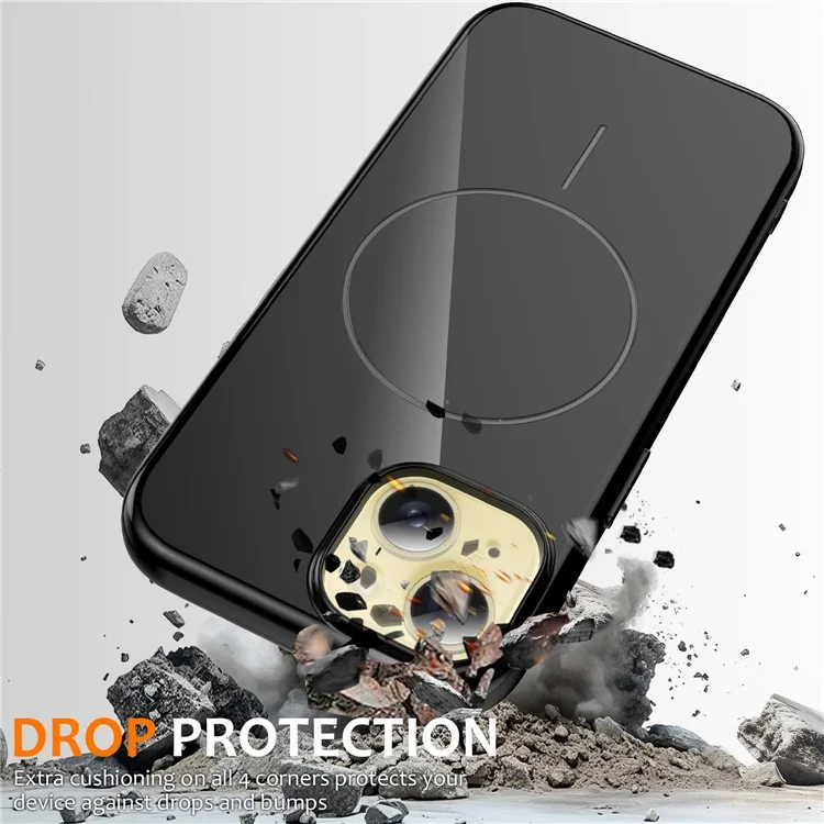 For iPhone 15 Plus Magnetic Case Compatible with MagSafe TPU Phone Back Cover with Lanyard - Black