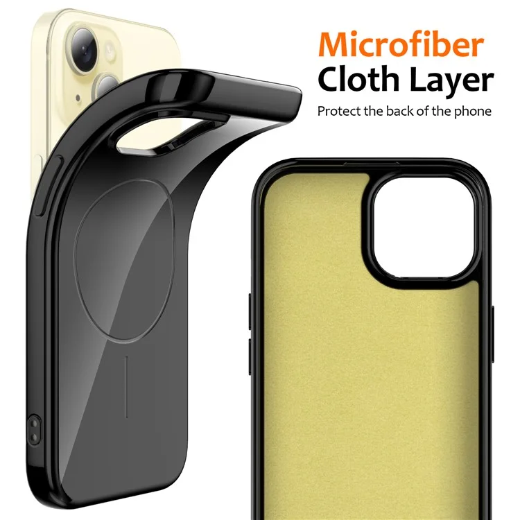 For iPhone 15 Plus Magnetic Case Compatible with MagSafe TPU Phone Back Cover with Lanyard - Black