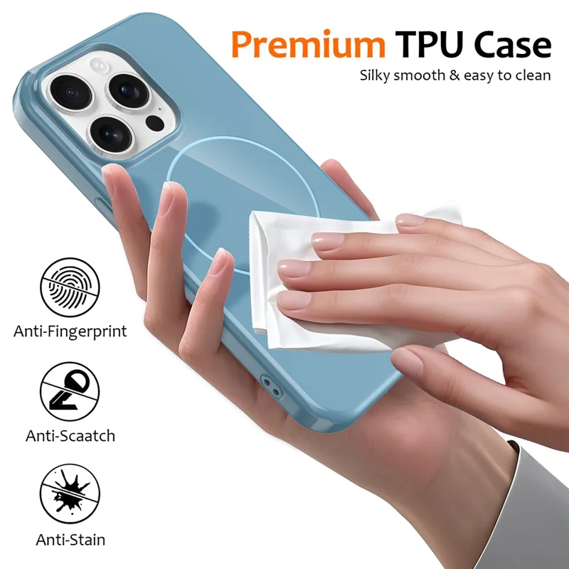 For iPhone 15 Pro Magnetic Case Compatible with MagSafe TPU Phone Back Cover with Lanyard - Blue