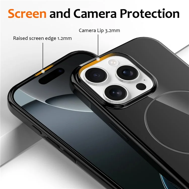 For iPhone 15 Pro Max Magnetic Case Compatible with MagSafe TPU Phone Back Cover with Lanyard - Black