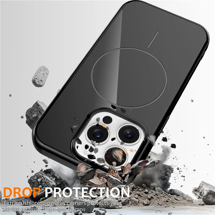 For iPhone 15 Pro Max Magnetic Case Compatible with MagSafe TPU Phone Back Cover with Lanyard - Black