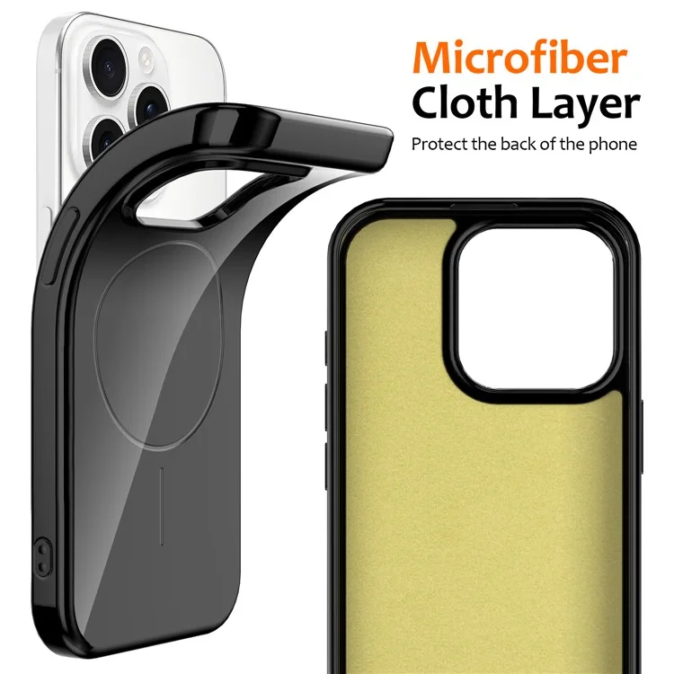 For iPhone 15 Pro Max Magnetic Case Compatible with MagSafe TPU Phone Back Cover with Lanyard - Black