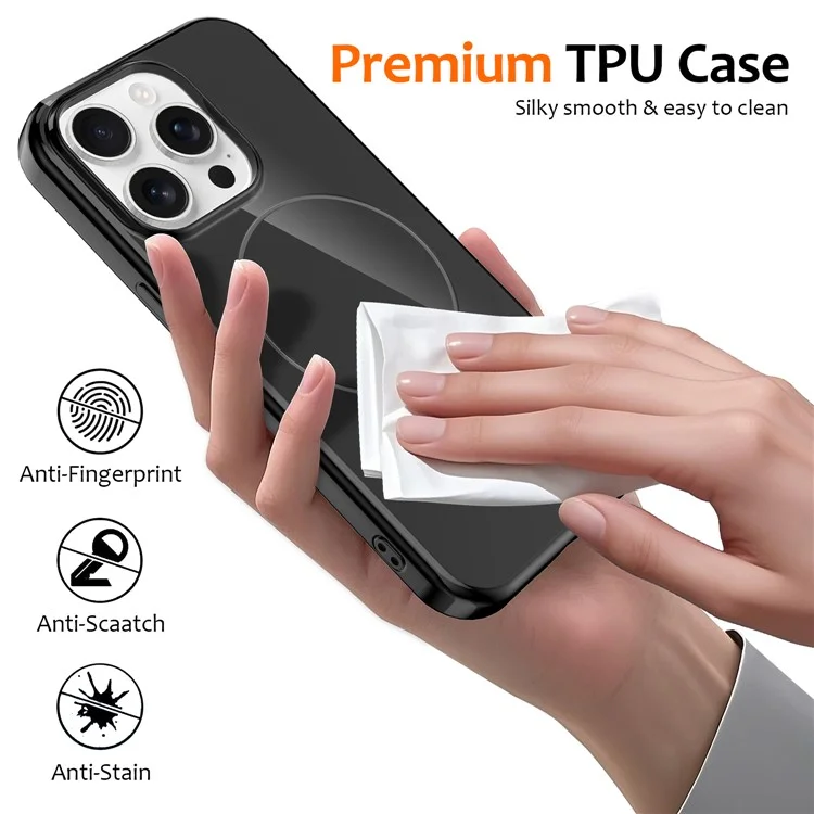 For iPhone 15 Pro Max Magnetic Case Compatible with MagSafe TPU Phone Back Cover with Lanyard - Black