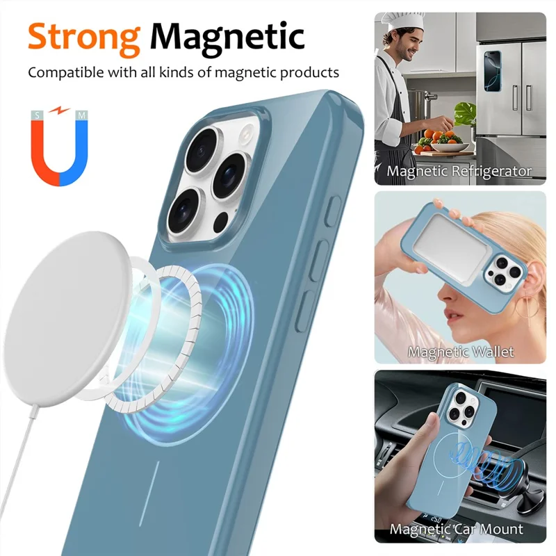 For iPhone 15 Pro Max Magnetic Case Compatible with MagSafe TPU Phone Back Cover with Lanyard - Blue