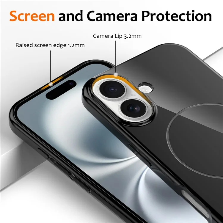 For iPhone 16 Plus Magnetic Case Compatible with MagSafe TPU Phone Back Cover with Lanyard - Black