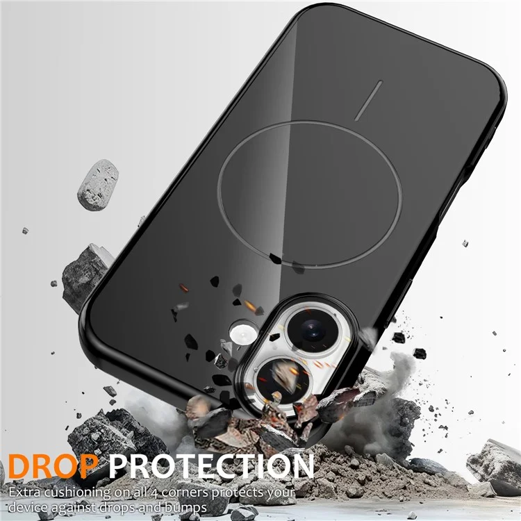 For iPhone 16 Plus Magnetic Case Compatible with MagSafe TPU Phone Back Cover with Lanyard - Black