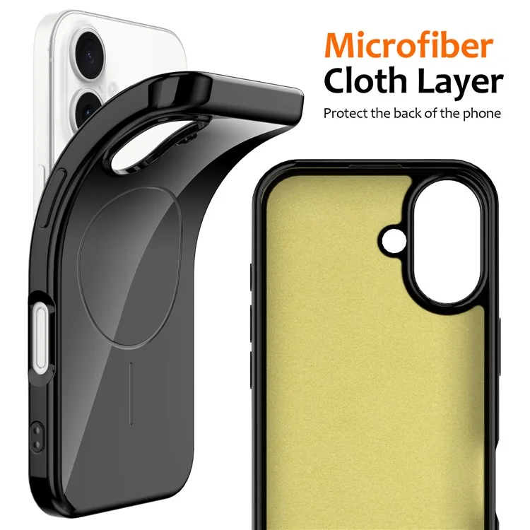 For iPhone 16 Plus Magnetic Case Compatible with MagSafe TPU Phone Back Cover with Lanyard - Black