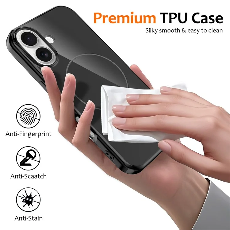 For iPhone 16 Plus Magnetic Case Compatible with MagSafe TPU Phone Back Cover with Lanyard - Black
