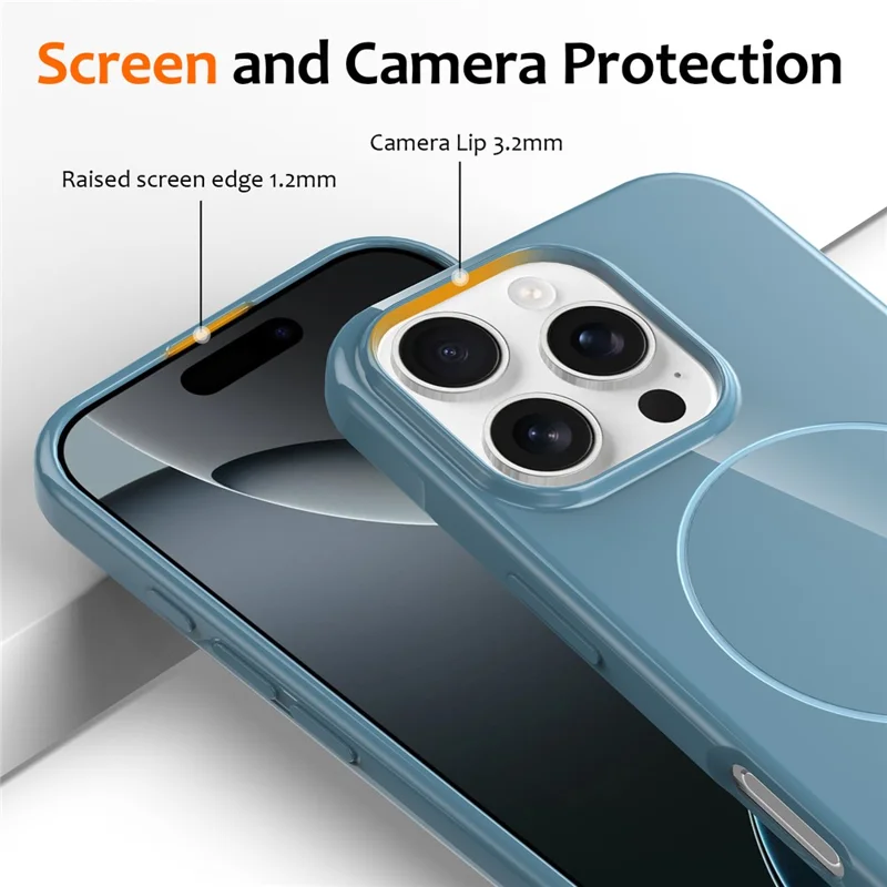 For iPhone 16 Pro Magnetic Case Compatible with MagSafe TPU Phone Back Cover with Lanyard - Blue