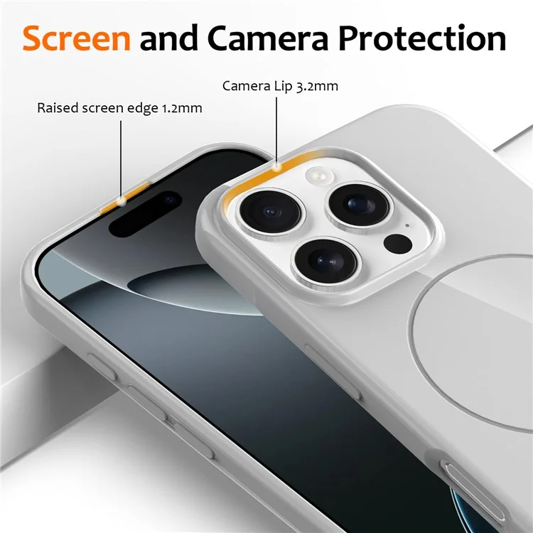 For iPhone 16 Pro Max Magnetic Case Compatible with MagSafe TPU Phone Back Cover with Lanyard - White