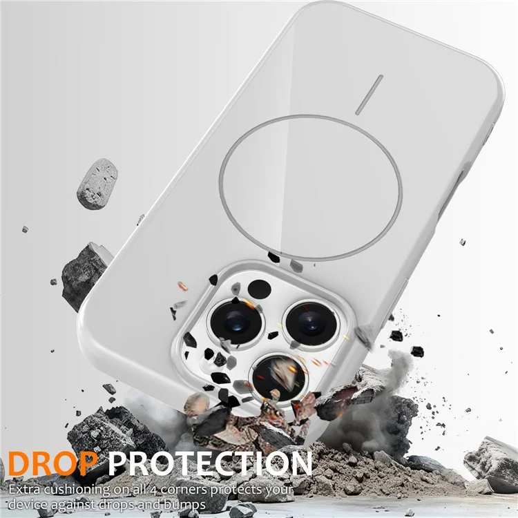 For iPhone 16 Pro Max Magnetic Case Compatible with MagSafe TPU Phone Back Cover with Lanyard - White