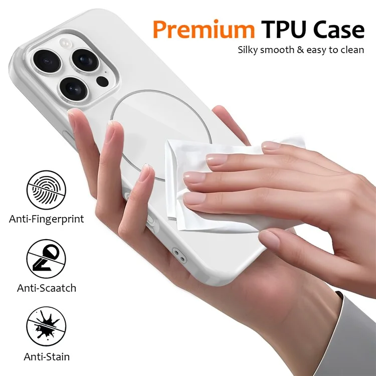For iPhone 16 Pro Max Magnetic Case Compatible with MagSafe TPU Phone Back Cover with Lanyard - White