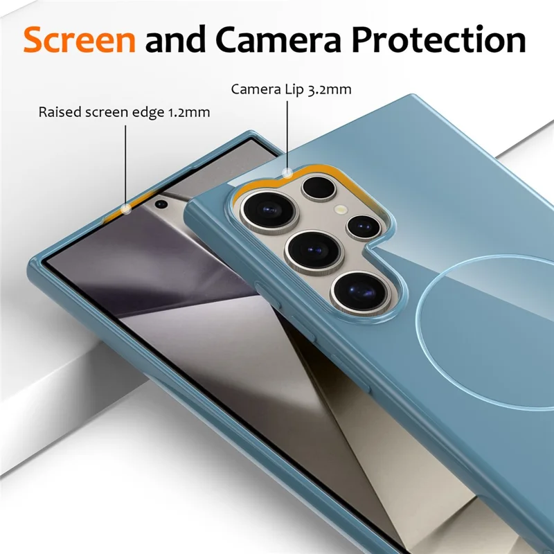 For Samsung Galaxy S22 Ultra 5G Magnetic Case TPU Phone Back Cover with Lanyard - Blue