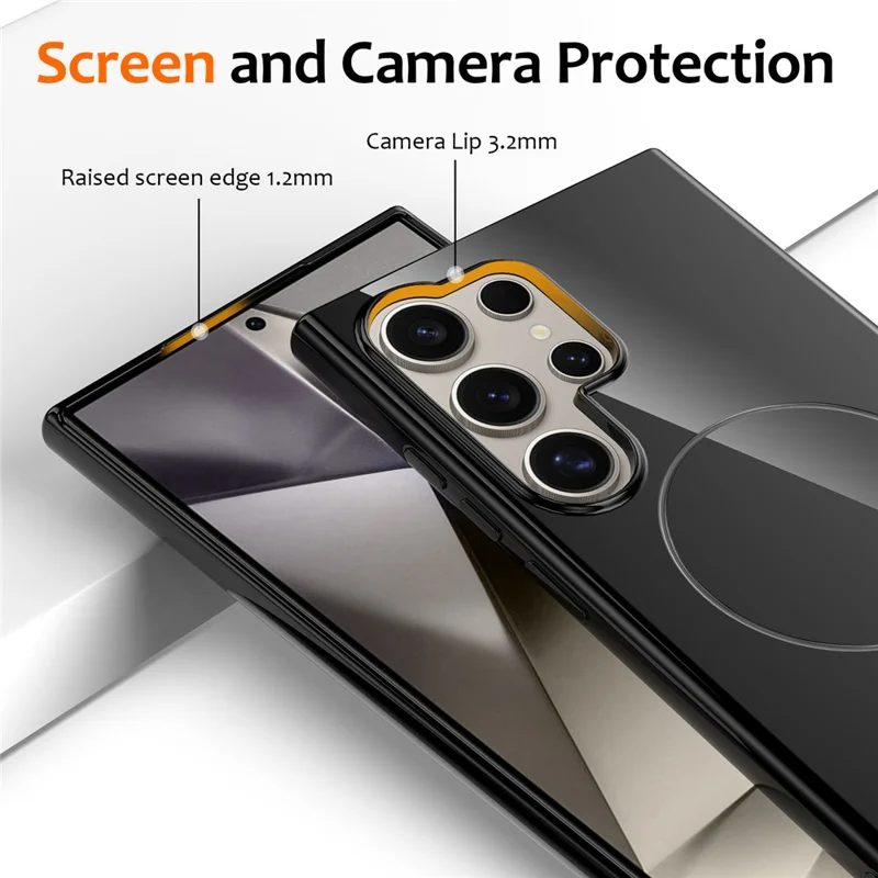 For Samsung Galaxy S24 Ultra Magnetic Case Compatible with MagSafe TPU Phone Back Cover with Lanyard - Black