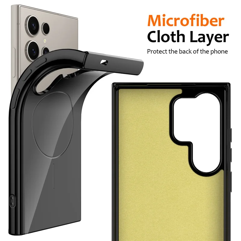For Samsung Galaxy S24 Ultra Magnetic Case Compatible with MagSafe TPU Phone Back Cover with Lanyard - Black