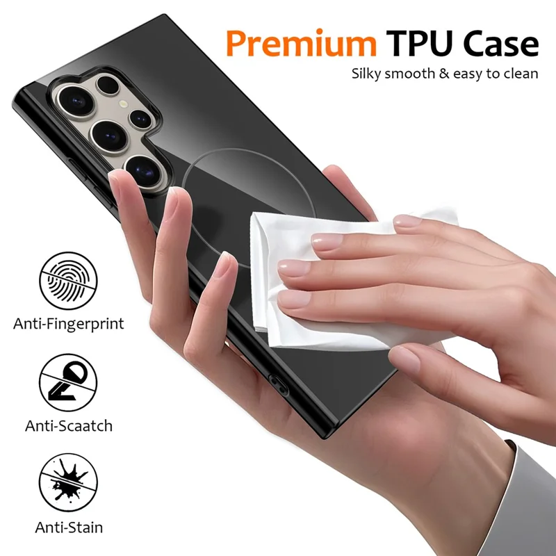 For Samsung Galaxy S24 Ultra Magnetic Case Compatible with MagSafe TPU Phone Back Cover with Lanyard - Black